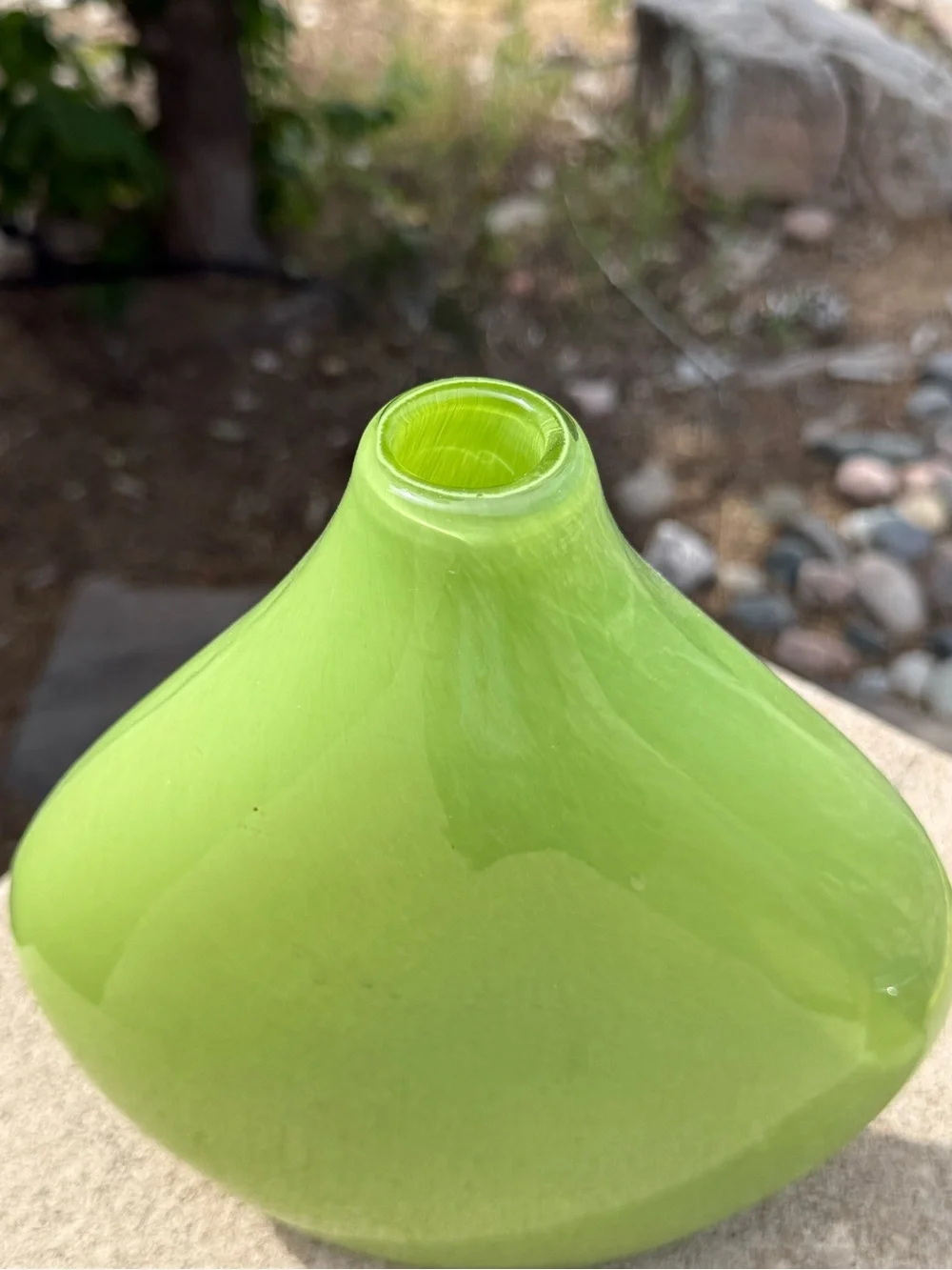 Crate & Barrel Vase Glass Green Lime Cayman Encased White Teardrop Blown Poland